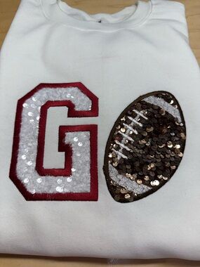 White Sequin 'G' & Football Appliqué Sweatshirt